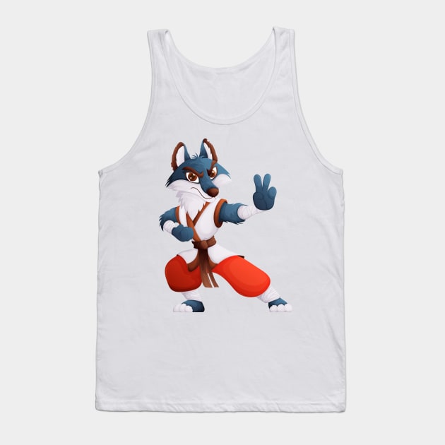 Kung fu master wolf in a kimono in a dynamic stance Tank Top by Javvani